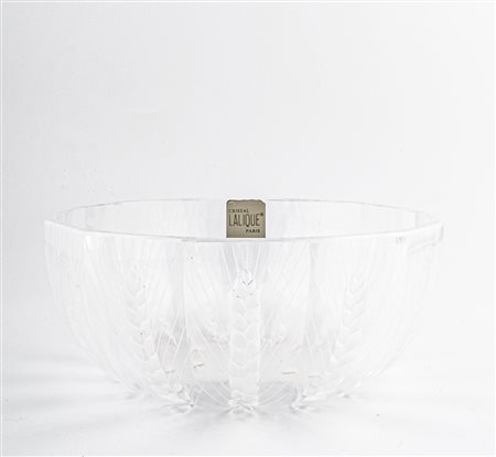 Coppa in cristallo Lalique con decoro di spighe di grano Francia anni '60 h...