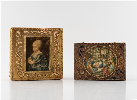 Lotto di due scatole in legno Manifattura italiana, XX secolo cm 10x13x5 cm...