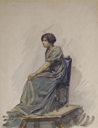 Anonimo del XIX sec. Modella seduta Acquerello su carta riportata su cartone,...
