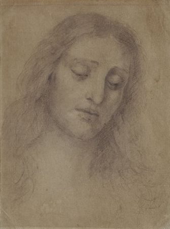 Anonimo del XIX sec. Volto di Cristo Matita su carta, cm. 24x18 da Leonardo...