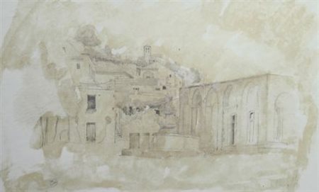 Anonimo del XIX sec. Amalfi Matita e acquerello su carta, cm. 22,5x37 Siglato...