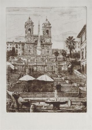 Anonimo del XX sec. La scalinata di Piazza di Spagna Acquaforte, mm. 495x340...
