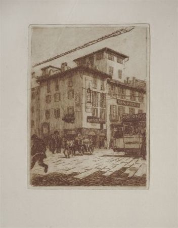 Anonimo del XX sec. Scorcio di piazza Acquaforte, mm. 378x292 (foglio); mm....