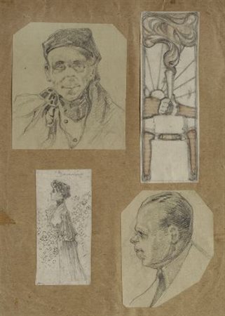 G. Baracchini Ritratti e studio Matita su carta, cm. 9,5x9; cm. 13x4,5; cm....