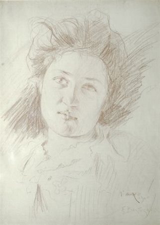Enrico Bartezago (Milano, 1849 - 1924) Volto di donna, 1900 Sanguigna su...