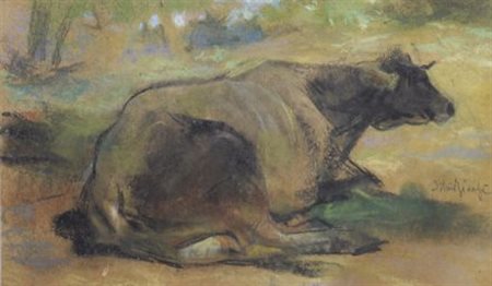 Silvio Bicchi (Montopoli, 1874 - 1948) Mucca Pastelli su cartoncino, cm....