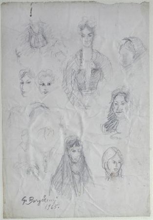Guido Borgianni (New York, 1915 - Firenze, 2011) Studi per volti, 1965 Matita...