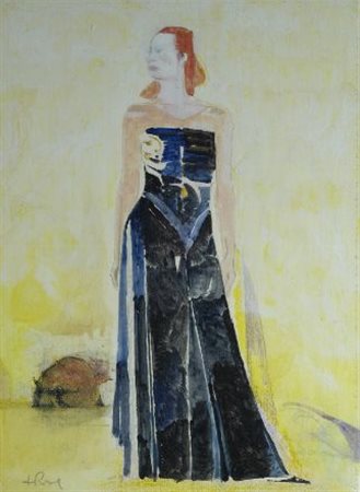 Raffaele De Rosa (Podenzana, 1940) Figura Tempera su carta, cm. 39,5x28,5...