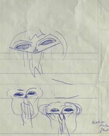 Voltolino Fontani (Livorno, 1920 - 1976) Volti Penna su carta, cm. 18,5x14,5...