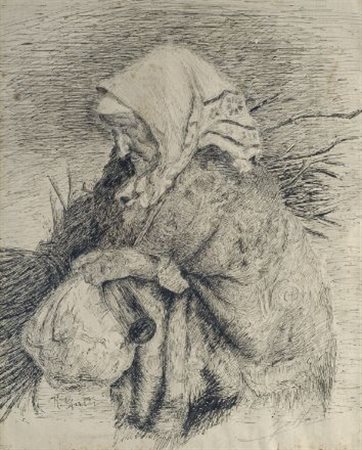 R. Gatti Vecchia contadina Inchiostro su carta, cm. 32x24,5 Firma in basso a...