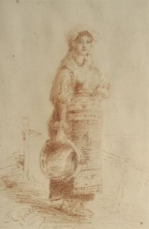 R. Gatti Popolana Sanguigna su carta, cm. 40x30 Firma in basso a sinistra.