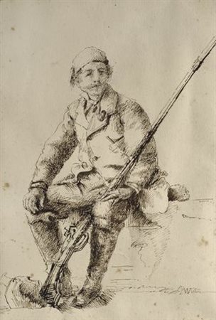 R. Gatti Uomo con moschetto e pipa Inchiostro su carta, cm. 29x22,5