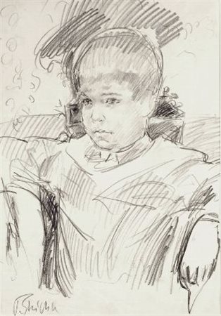 Paulo Ghiglia (Firenze, 1905 - Roma, 1979) Bambino Matita su carta, cm....