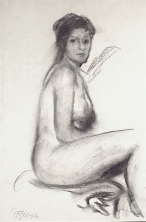 Paulo Ghiglia (Firenze, 1905 - Roma, 1979) Nudo di donna Carboncino su carta,...