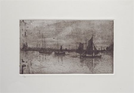 Vittore Grubicy de Dragon (Milano, 1851 - 1920) Porto alla sera Acquaforte,...