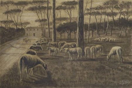 Guido Guidi (Livorno, 1901 - 1998) Il pascolo Tecnica mista su carta...