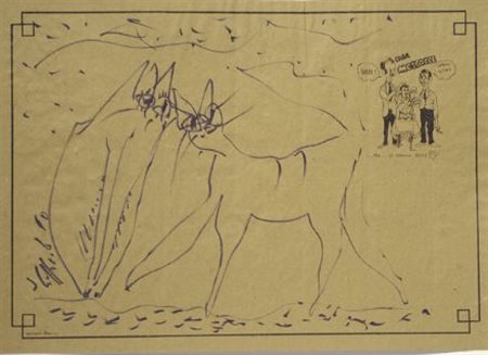 Silvio Loffredo (Parigi, 1920) Gatti, 1950 Pennarello su carta, cm. 33x45,5...