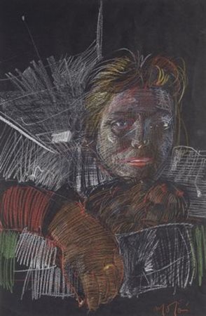 Mario Madiai (Livorno, 1944) Volto Gessetti su carta, cm. 48x33 Firma in...