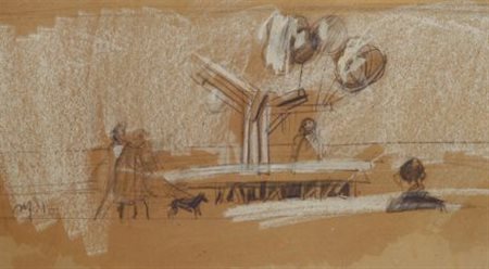 Mario Madiai (Livorno, 1944) Al parco Tecnica mista su carta, cm. 24x39 Firma...