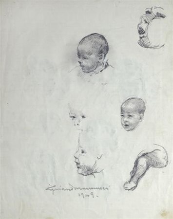 Cipriano Mannucci (Nizza, 1882 - Firenze, 1970) Studi di teste infantili,...