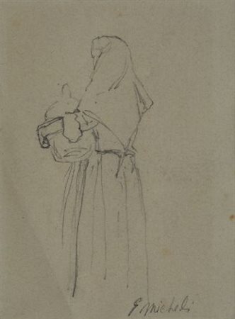 Guglielmo Micheli (Livorno, 1862 - 1926) Contadina di spalle Matita su carta,...