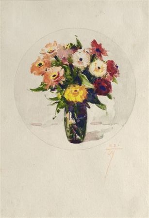 Corrado Michelozzi (Livorno, 1883 - 1965) Fiori nel vaso Acquerello su carta,...
