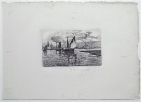 Giuseppe Miti Zanetti (Modena, 1859 - Milano, 1939) Barche in laguna...