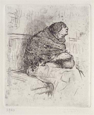 Renato Natali (Livorno, 1883 - 1979) Attesa Acquaforte, mm. 355x255 (foglio);...