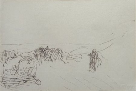 Plinio Nomellini (Livorno, 1866 - Firenze, 1943) Paesaggio con figura e...