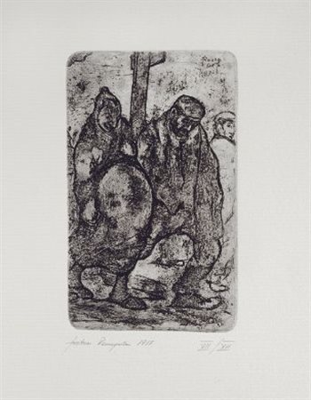 Gastone Razzaguta (Livorno, 1890 - 1950) Contadini, 1917 Acquatinta, mm....