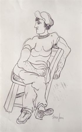 Giuseppe Serafini (Montelupo Fiorentino, 1915 - 1987) Uomo seduto Penna su...