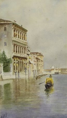 F. Rosti (XIX sec.) Canal Grande Acquerello su carta, cm. 45x27 Firma in basso
