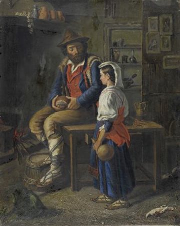 Anonimo del XIX sec. Contadini Olio su tela, cm. 41,5x33