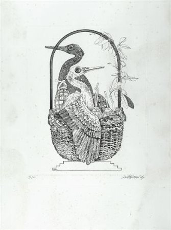 Valeriano Trubbiani (Macerata, 1937) Cesta con cicogne, 1974 Incisione, mm....