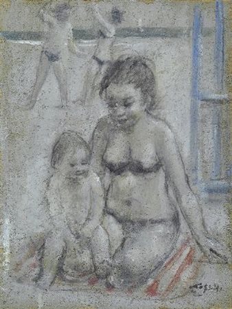 Ermanno Toschi (Lugo di Romagna, 1906 - Fiesole, 1999) Maternità Olio su...