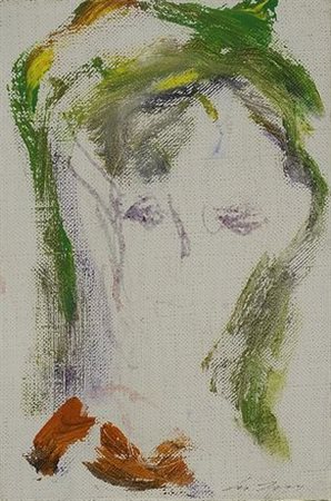 Ernesto Treccani (Milano, 1920 - 2009) Volto Olio su tela, cm. 15x10 Firma in...