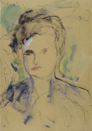 Ernesto Treccani (Milano, 1920 - 2009) Volto Tecnica mista su carta riportata...