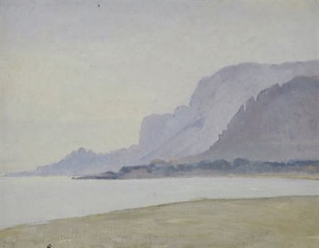 Valentino Ghiglia (Firenze, 1903 - 1960) Marina, 1952 Olio su cartone telato,...