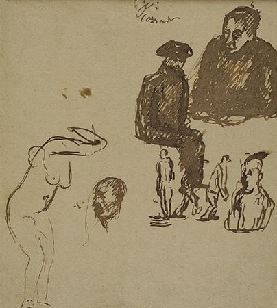 Mario Sironi (Sassari, 1885 - Milano, 1961) Studio di figure, (1930) China su...