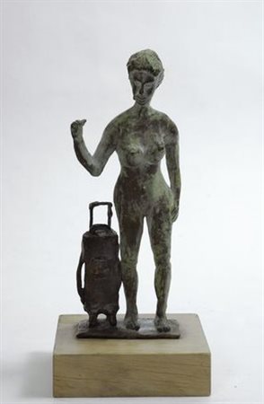 Claudio Parigi (Firenze, 1954) Autostop con il trolley Bronzo, cm. h. 19,5...