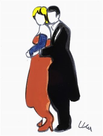 Marco Lodola (Dorno, 1955) Ballerini Smalto su tela, cm. 41x31 Firma in basso...