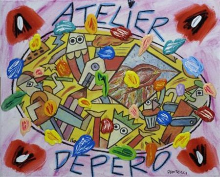 Bruno Donzelli (Napoli, 1941) Atelier Depero Acrilico su tela, cm. 40x50...