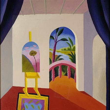 Damian Giacov (Belgrado, 1959) Terrazza, 1992 Olio su tela, cm. 60,5x60 Firma...