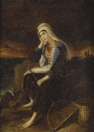 Scuola Europea XIX sec. Figura Olio su tela, cm. 21,5x16,5