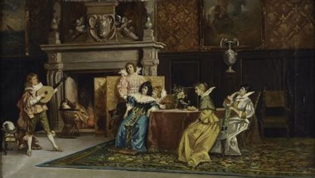 Scuola Toscana, XIX Sec. Concertino (da Tito Conti) Olio su tela, cm. 47,5x82...