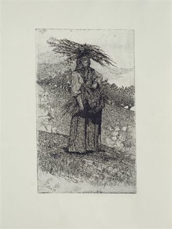 Giovanni Fattori (Livorno, 1825 - Firenze, 1908) Boscaiola mm. 359x217...