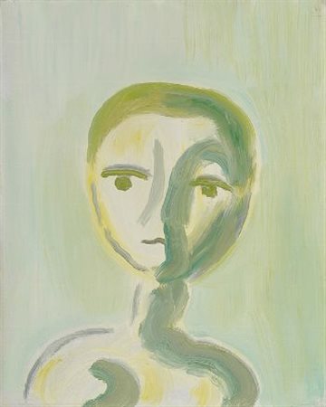 Virgilio Guidi (Roma, 1891 - Venezia, 1984) La testa verde Olio su tela, cm....