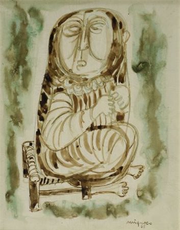 Giuseppe Migneco (Messina, 1908 - Milano, 1997) Figura, 1968 Tecnica mista su...