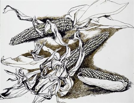 Renato Guttuso (Bagheria, 1912 - Roma, 1987) Pannocchie, 1963-64 China e...