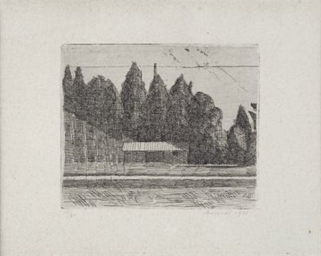Giorgio Morandi (Bologna, 1890 - 1964) Campo da tennis ai giardini Margherita...
